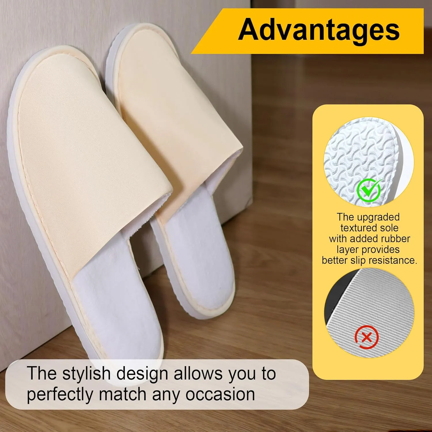 6-8 Pairs Disposable Slippers, Non Slip Slippers for Guests, Washable & Reusable, Soft and Breathable Crystal Twill Fabric, Unisex, Suitable for house, Hotel, Travel, Parties, Spa, Wedding