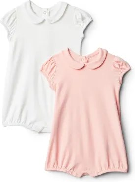 Amazon Essentials x Sofia Grainge Baby Girls' Short Sleeve Peter Pan Collar Romper, Pack of 2