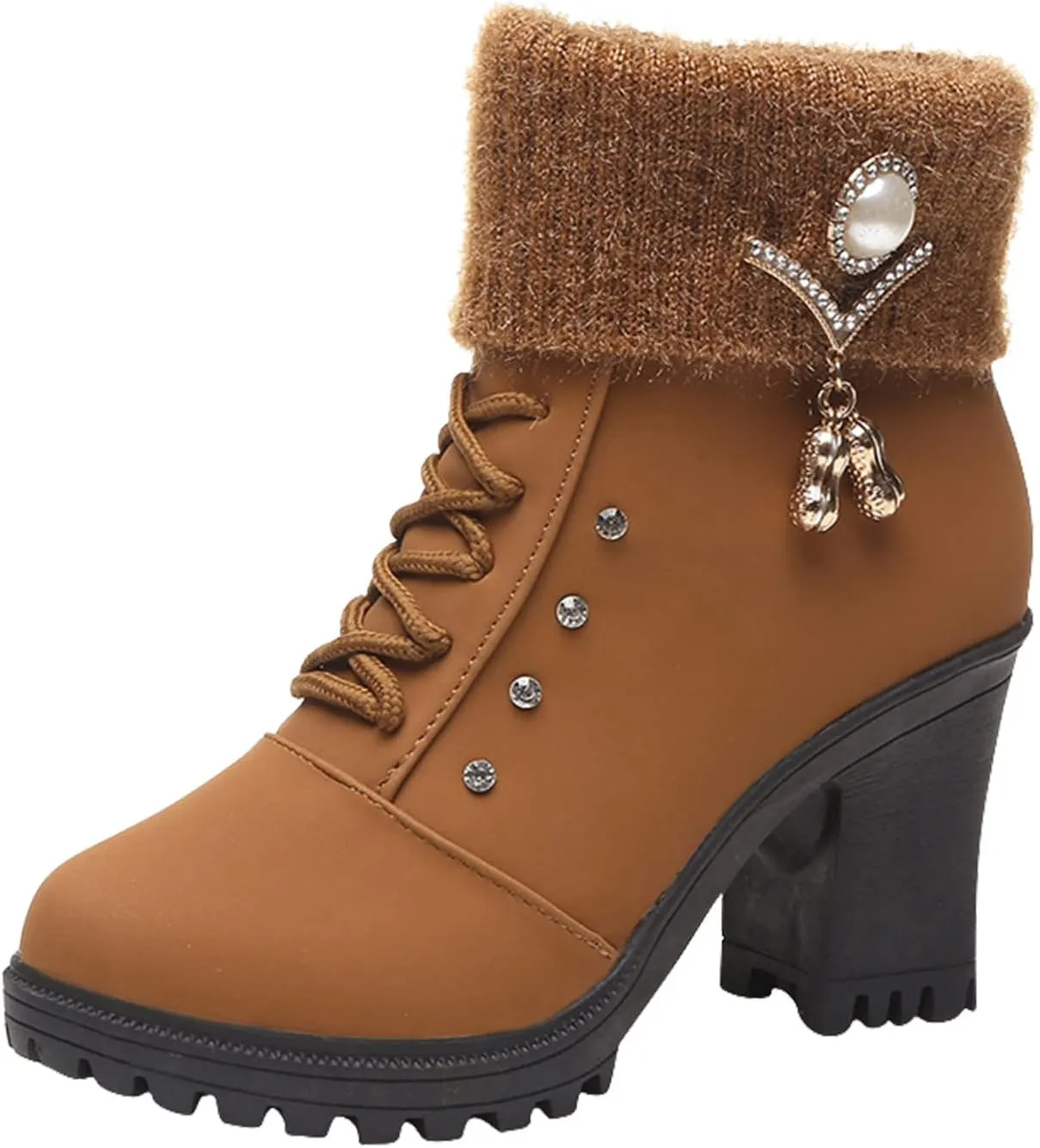 Aniywn Ankle Boots,Women Winter Chunky High Heels Boots Fall Combat Lace Up Booties Platform Shoes