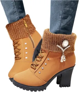 Aniywn Ankle Boots,Women Winter Chunky High Heels Boots Fall Combat Lace Up Booties Platform Shoes