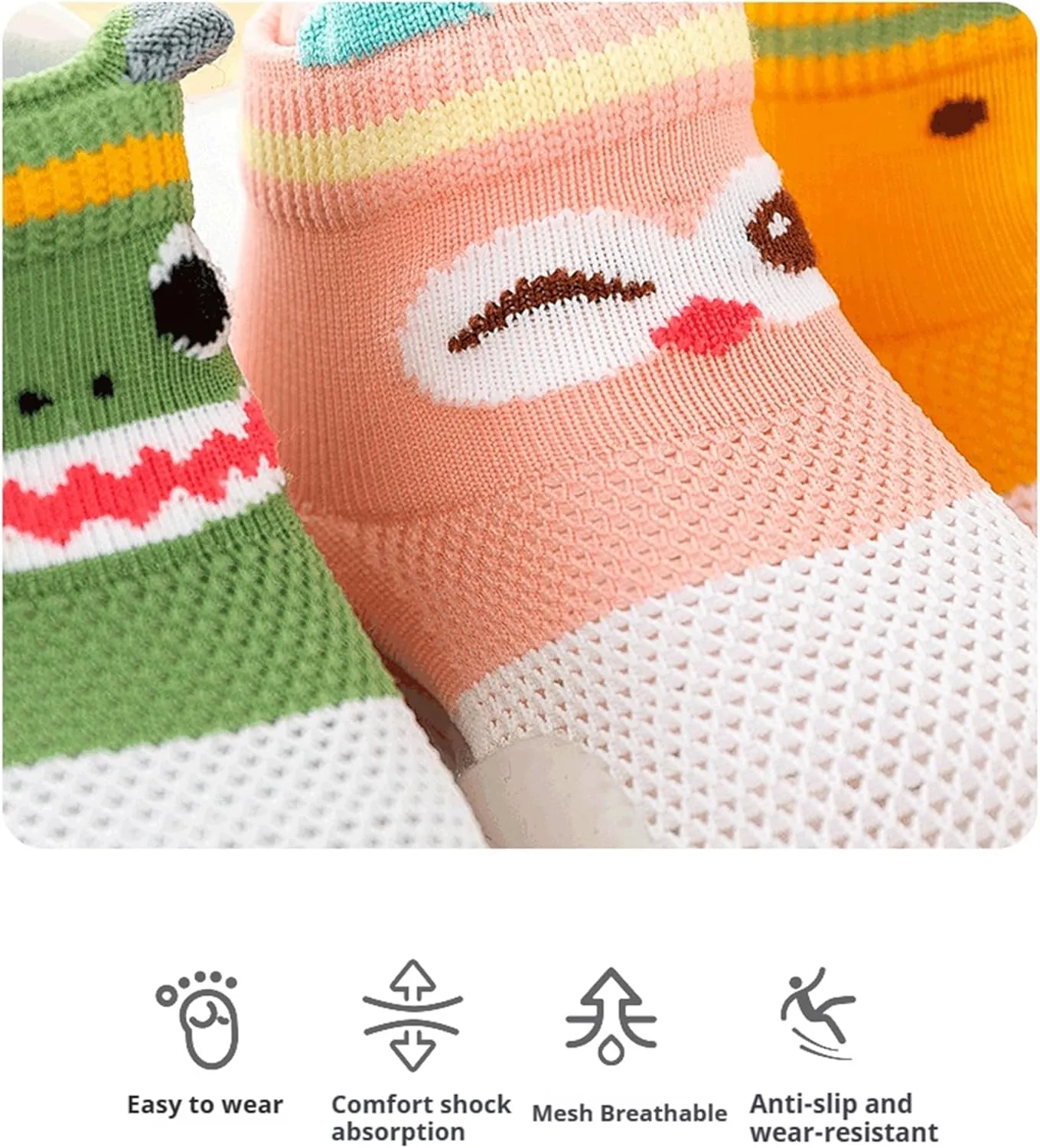 Baby Non Skid Sock Shoes Toddler Non Slip First Walking Shoes Infant Breathable Floor Slipper 2 Packs