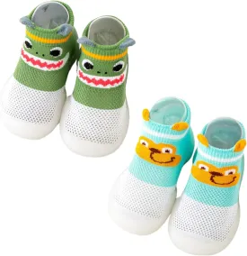 Baby Non Skid Sock Shoes Toddler Non Slip First Walking Shoes Infant Breathable Floor Slipper 2 Packs