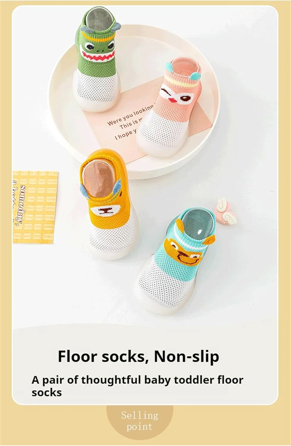 Baby Non Skid Sock Shoes Toddler Non Slip First Walking Shoes Infant Breathable Floor Slipper 2 Packs