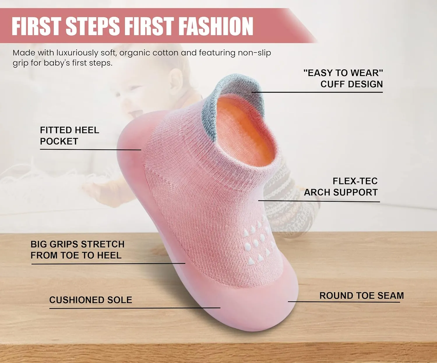 Baby Sock Shoes Boys Girls First Walking Shoes Non-Slip Slippers Soft Sole Sneakers Toddler Infant Babygirl