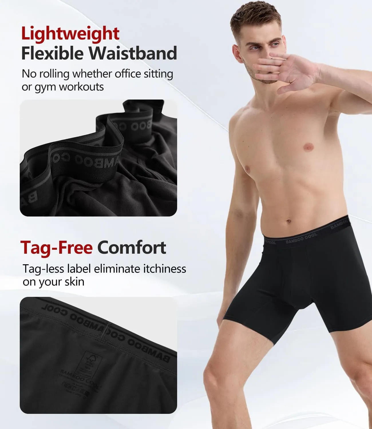 BAMBOO COOL Men's Underwear Boxer Briefs Ultra Breathable Stretch No Riding Up with Fly Multipack