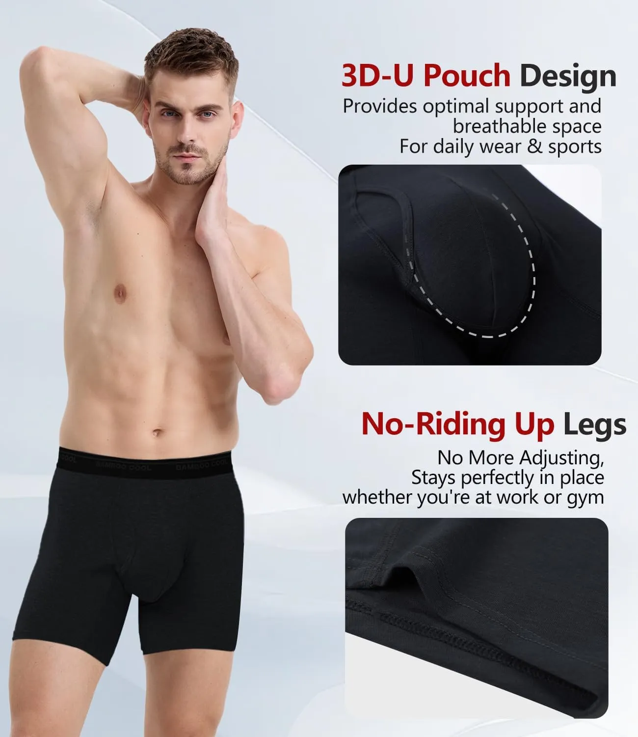 BAMBOO COOL Men's Underwear Boxer Briefs Ultra Breathable Stretch No Riding Up with Fly Multipack