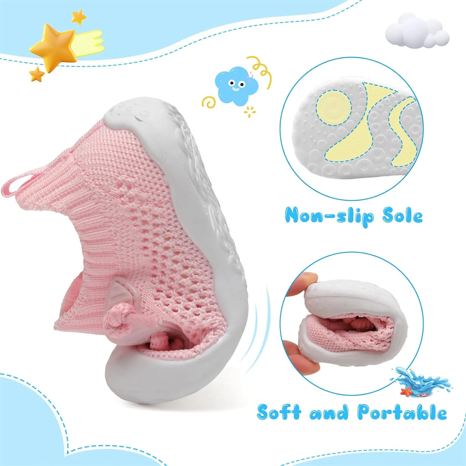 BARERUN Baby Shoes Baby First Walking Shoes Infant Sneakers Wide Barefoot Slip on Soft Sole Boys Girls Crib Shoe Toddler Breathable Lightweight House Socks