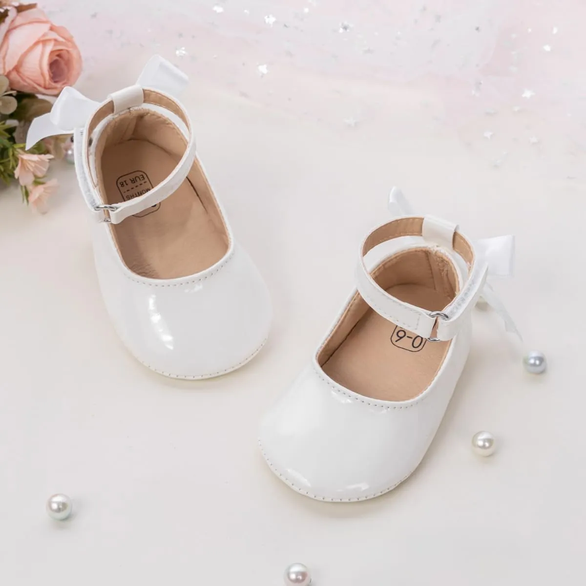 CENCIRILY Infant Baby Girls Mary Jane Flats Non Slip Soft Sole Prewalker Princess Wedding Dress Shoes