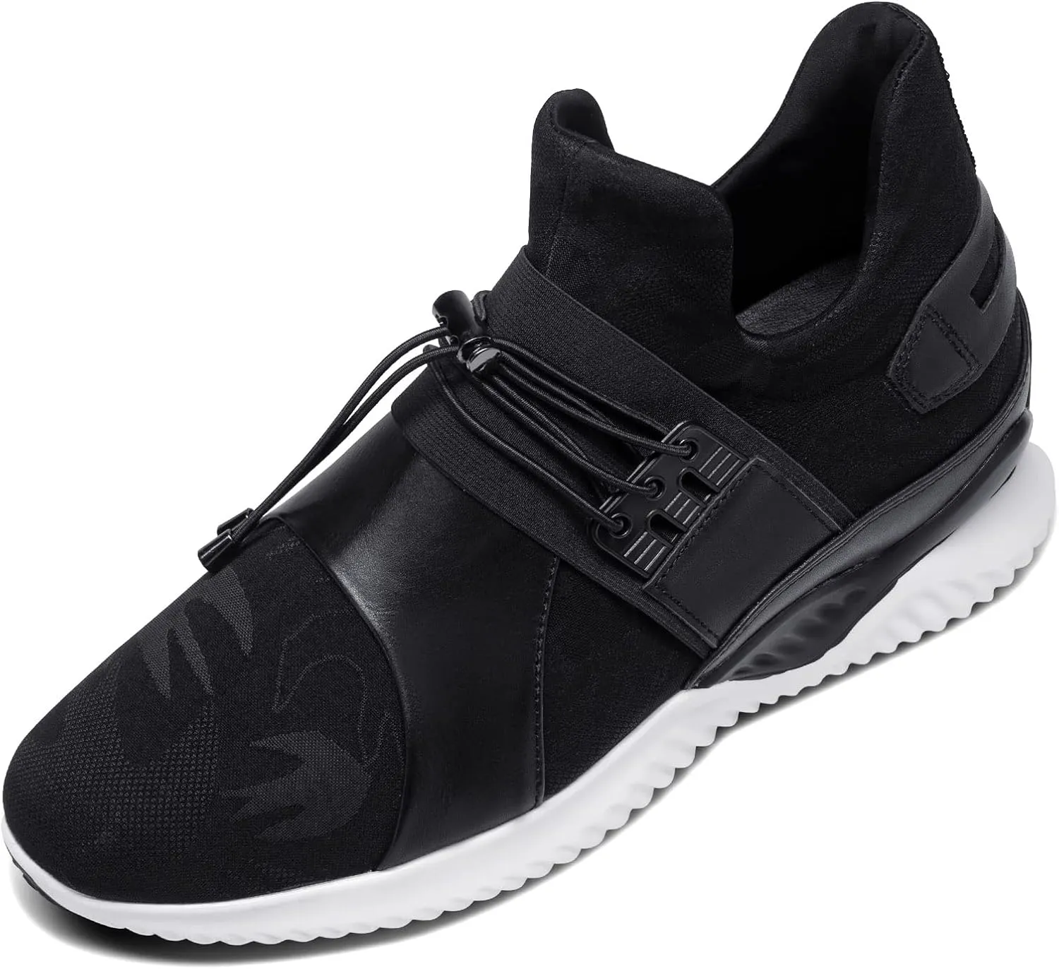 CHAMARIPA Men Elevator Sneakers Sports Shoes Light Weight Height Increasing Shoes Hidden Heel Trainers 2.76 Inches Taller Black