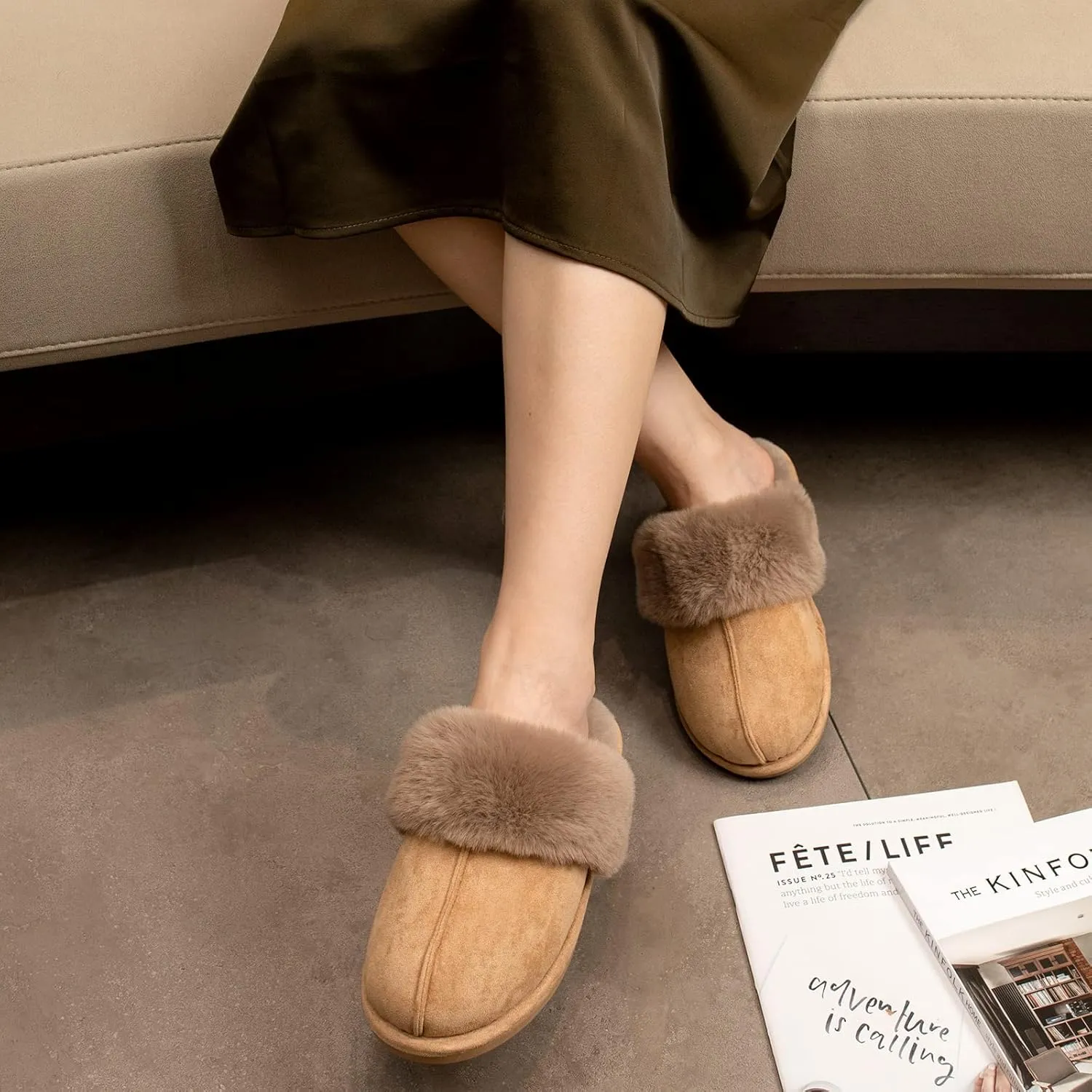 Cozyfurry Womens Slipper Fuzzy Fluffy House Slippers Faux Fur Cozy Warm Soft Indoor Shoes Memory Foam Anti-skid Rubber Sole