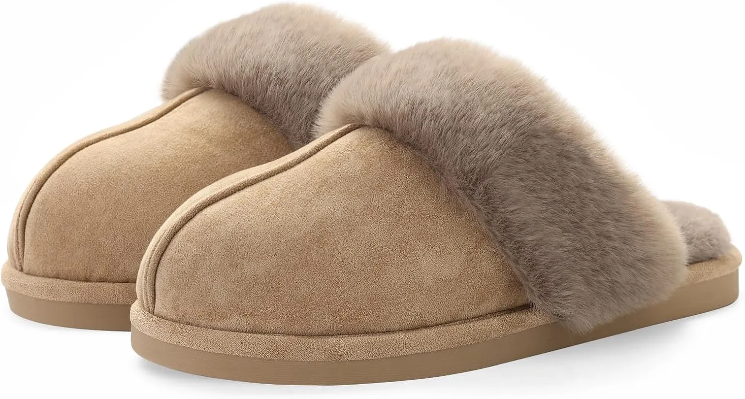 Cozyfurry Womens Slipper Fuzzy Fluffy House Slippers Faux Fur Cozy Warm Soft Indoor Shoes Memory Foam Anti-skid Rubber Sole