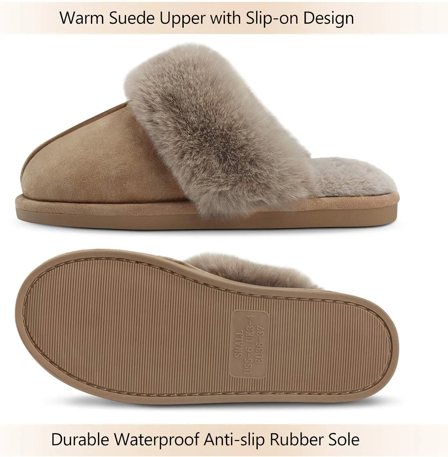 Cozyfurry Womens Slipper Fuzzy Fluffy House Slippers Faux Fur Cozy Warm Soft Indoor Shoes Memory Foam Anti-skid Rubber Sole