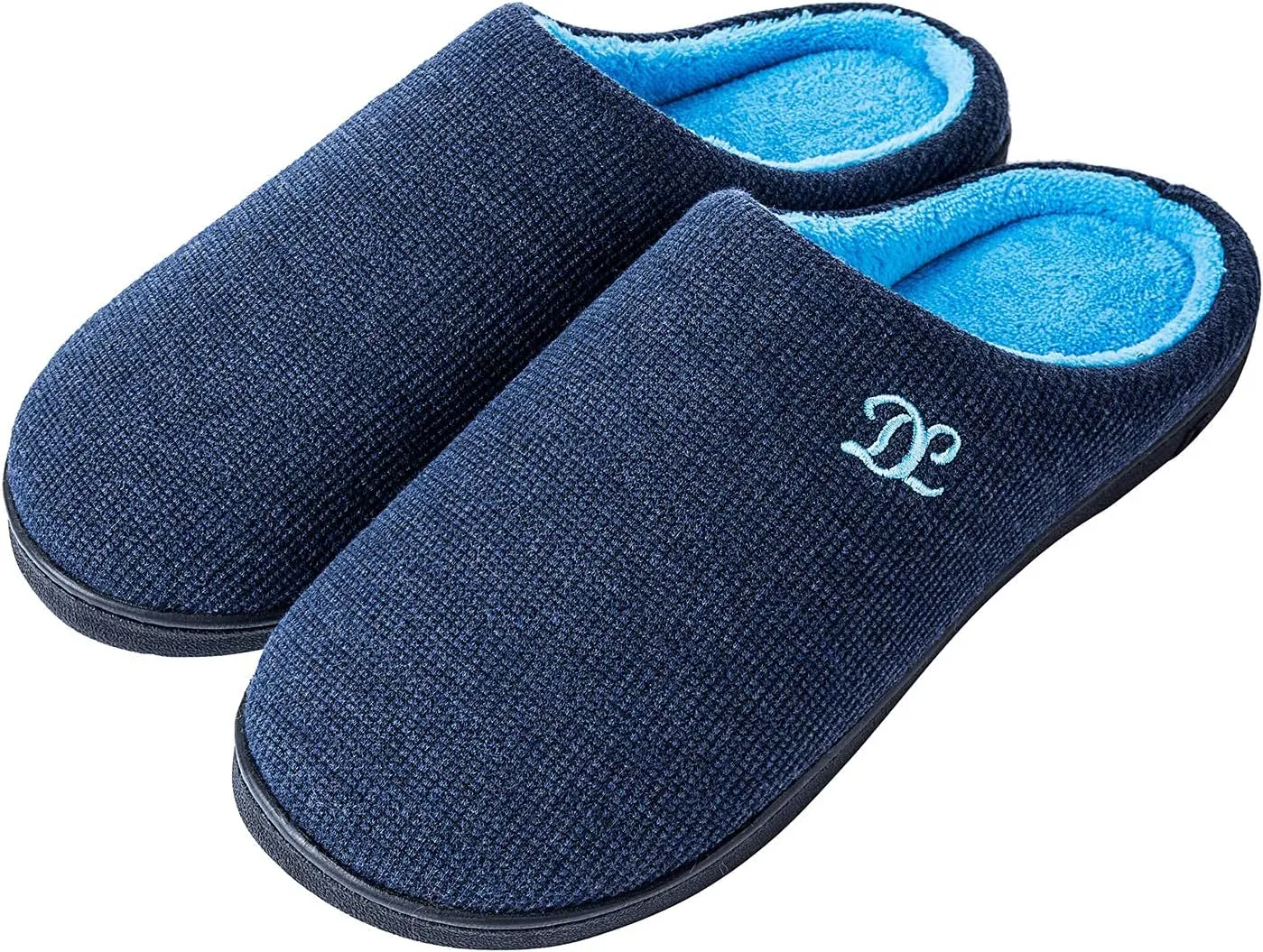 DL Mens Memory Foam Slippers - Comfortable House Slippers For Men, Indoor Outdoor, Closed Toe Black Gray Navy