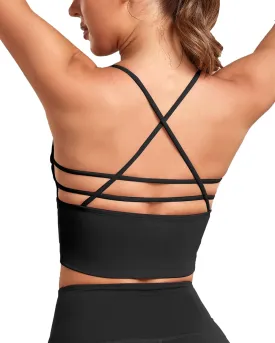 Everrysea Women Longline Sports Bra Strappy Open Back Workout Tank Tops Built in Bra Cross Activewear Yoga Shirts Fitness Gym