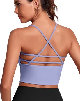 Everrysea Women Longline Sports Bra Strappy Open Back Workout Tank Tops Built in Bra Cross Activewear Yoga Shirts Fitness Gym