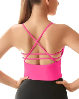 Everrysea Women Longline Sports Bra Strappy Open Back Workout Tank Tops Built in Bra Cross Activewear Yoga Shirts Fitness Gym