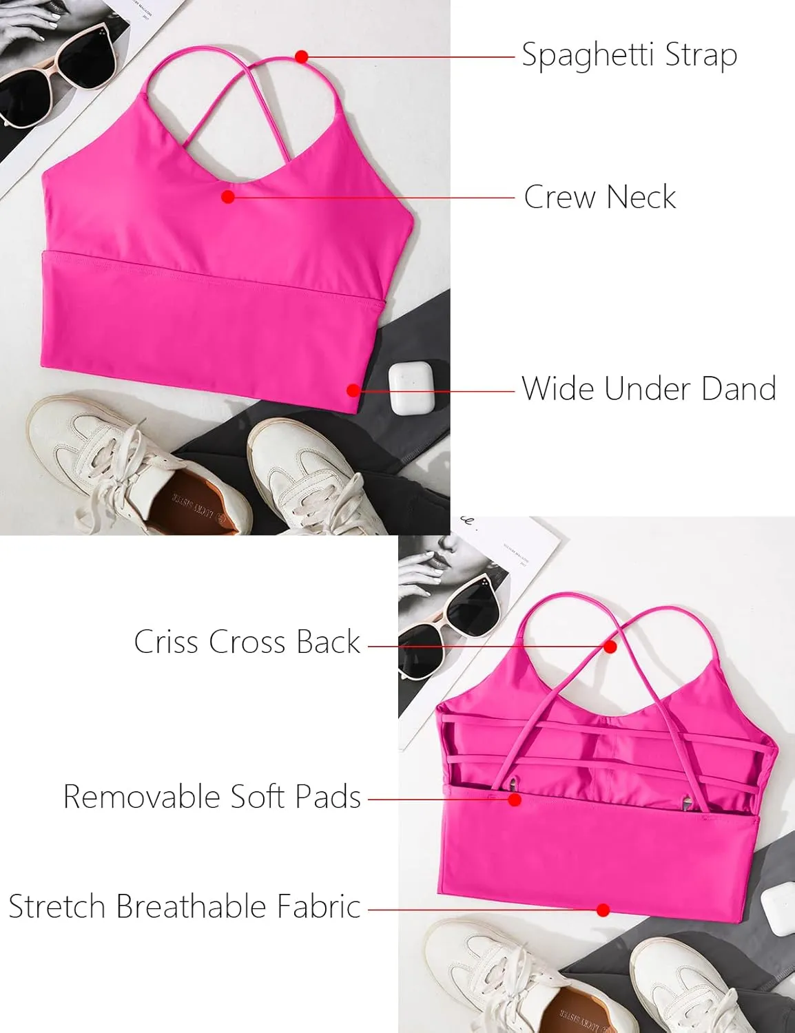 Everrysea Women Longline Sports Bra Strappy Open Back Workout Tank Tops Built in Bra Cross Activewear Yoga Shirts Fitness Gym