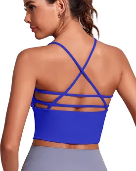Everrysea Women Longline Sports Bra Strappy Open Back Workout Tank Tops Built in Bra Cross Activewear Yoga Shirts Fitness Gym