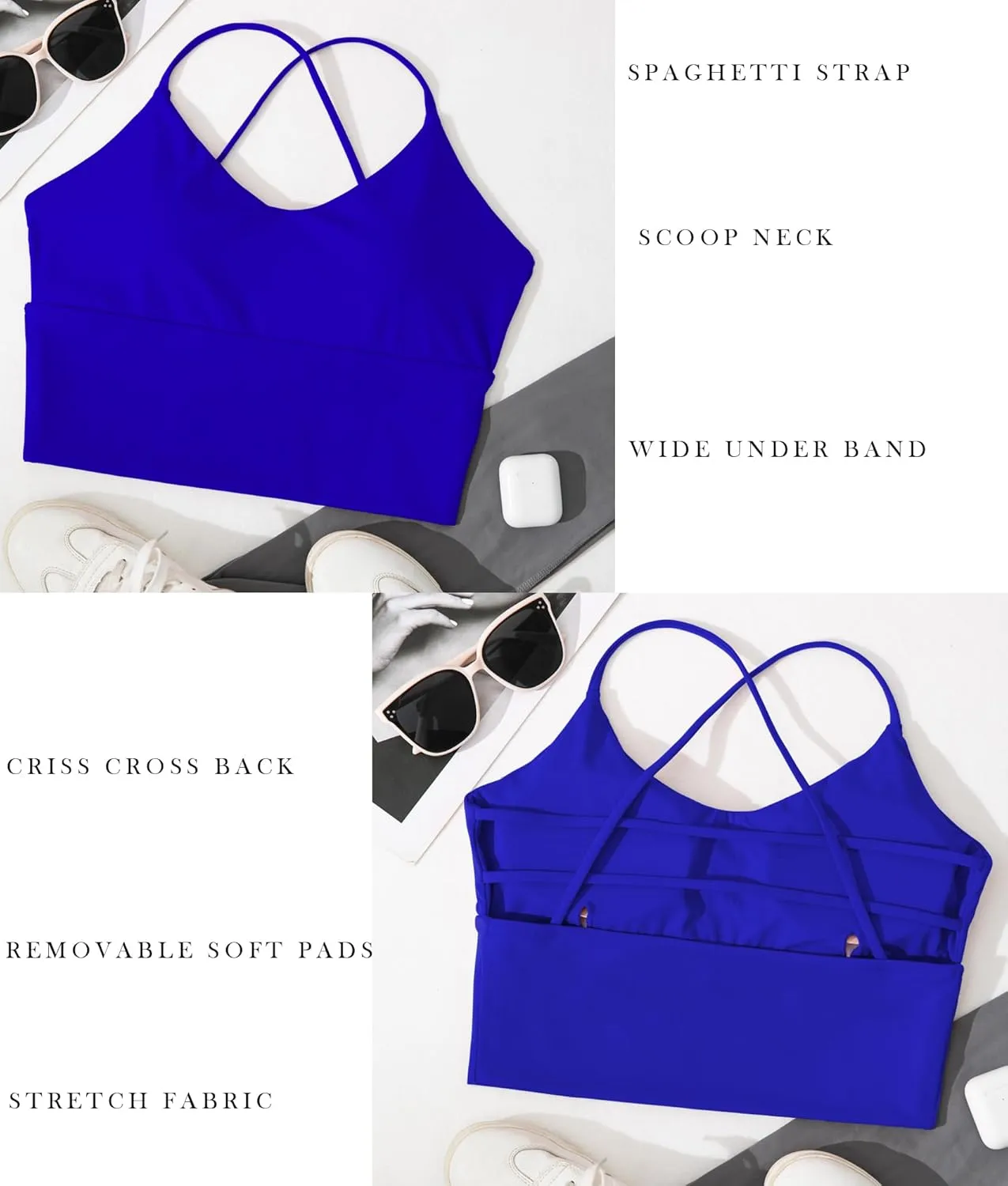 Everrysea Women Longline Sports Bra Strappy Open Back Workout Tank Tops Built in Bra Cross Activewear Yoga Shirts Fitness Gym
