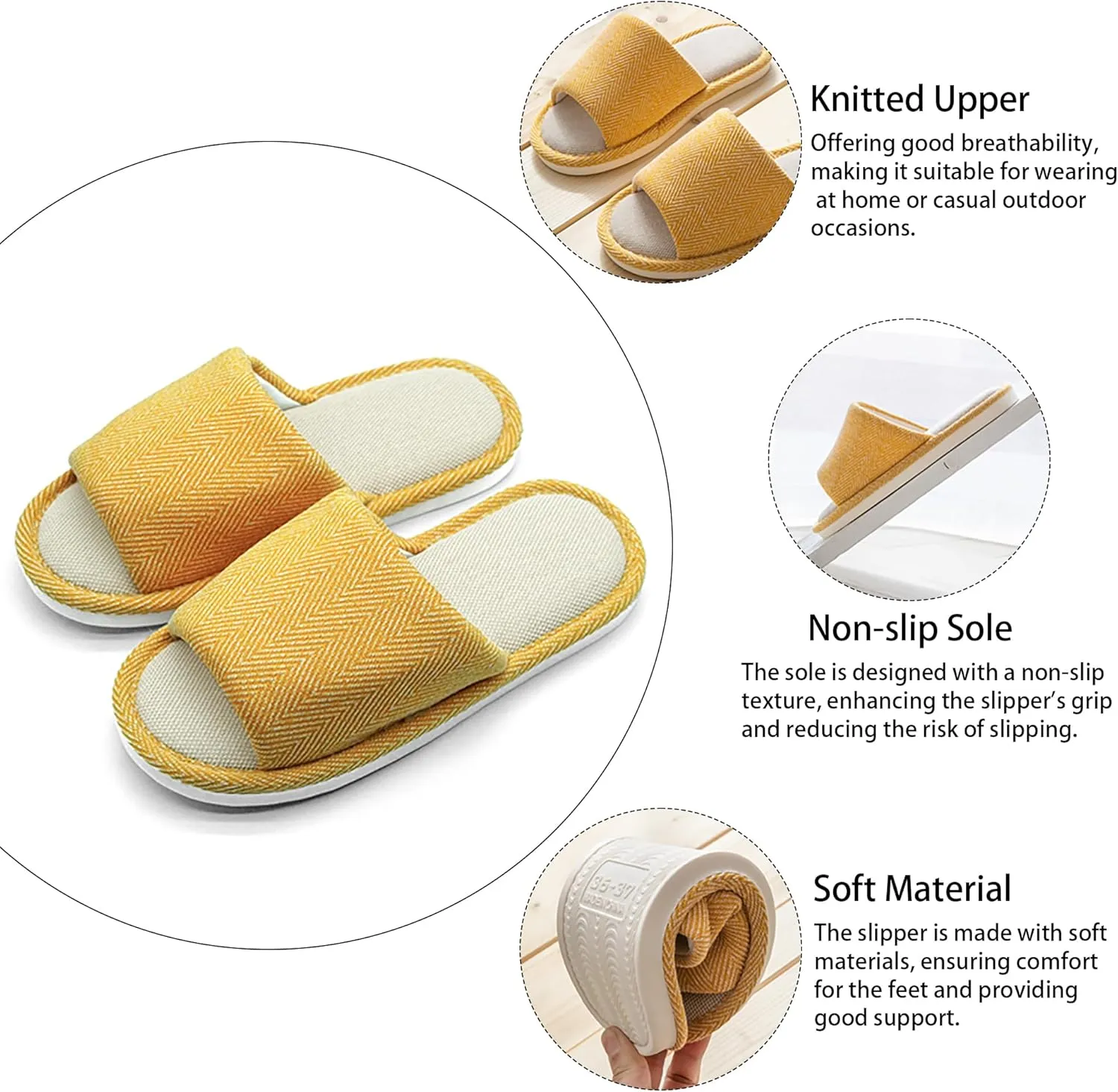 Fabric Indoor And Outdoor Slippers For Women And Men, Non-Slip Memory Foam Open-Toe Home Shoes, Soft Bottom Linen Unisex Washable Cotton Casual