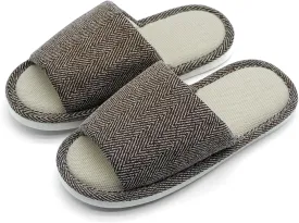 Fabric Indoor And Outdoor Slippers For Women And Men, Non-Slip Memory Foam Open-Toe Home Shoes, Soft Bottom Linen Unisex Washable Cotton Casual