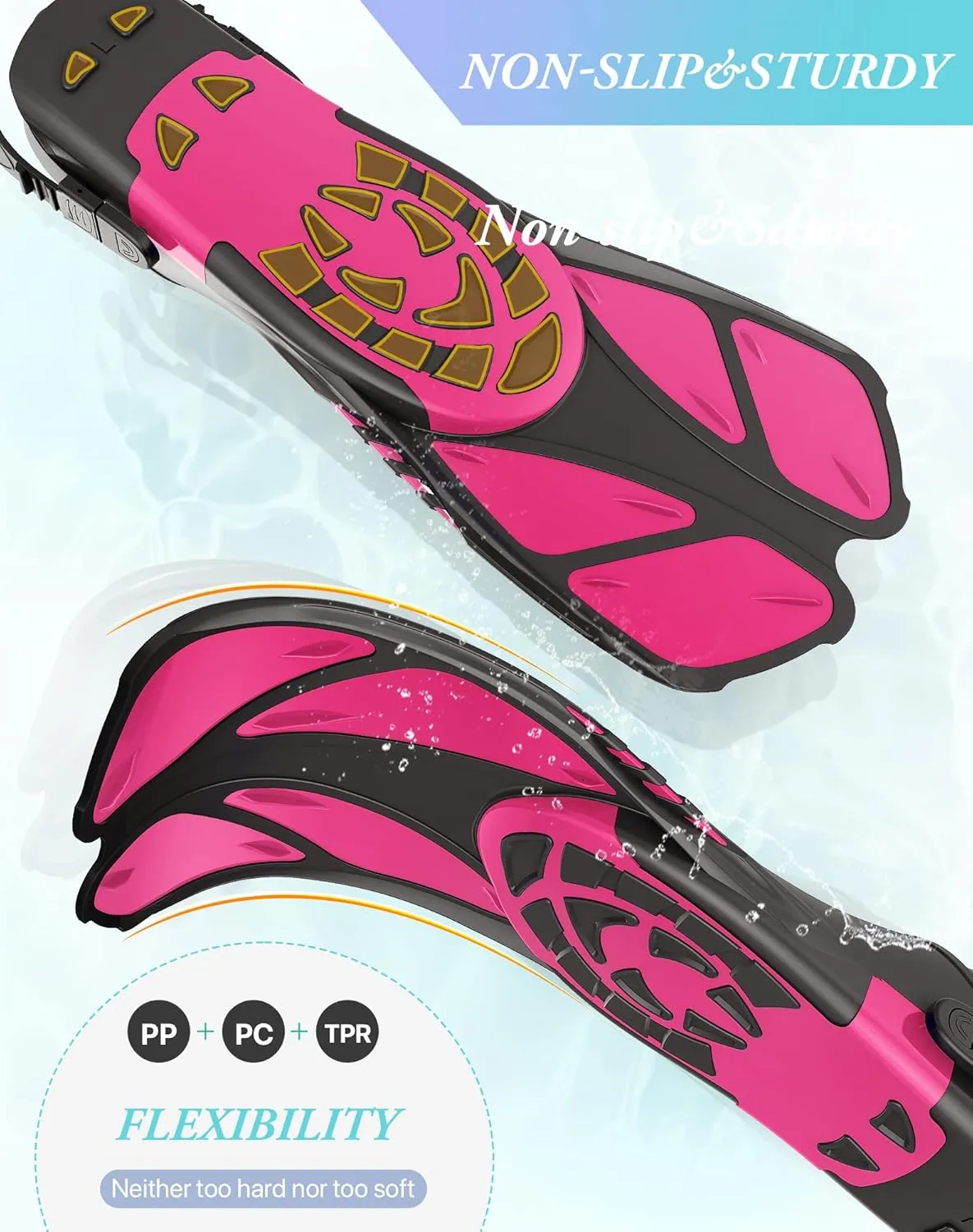 Greatever Snorkel Fins Adjustable Buckles Open Heel Swim Flippers Travel Size Short Swim Fins for Snorkeling Diving Swimming Adult Men Womens