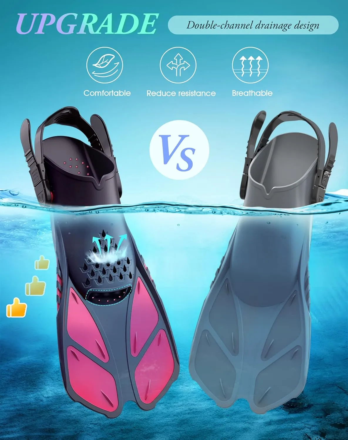 Greatever Snorkel Fins Adjustable Buckles Open Heel Swim Flippers Travel Size Short Swim Fins for Snorkeling Diving Swimming Adult Men Womens