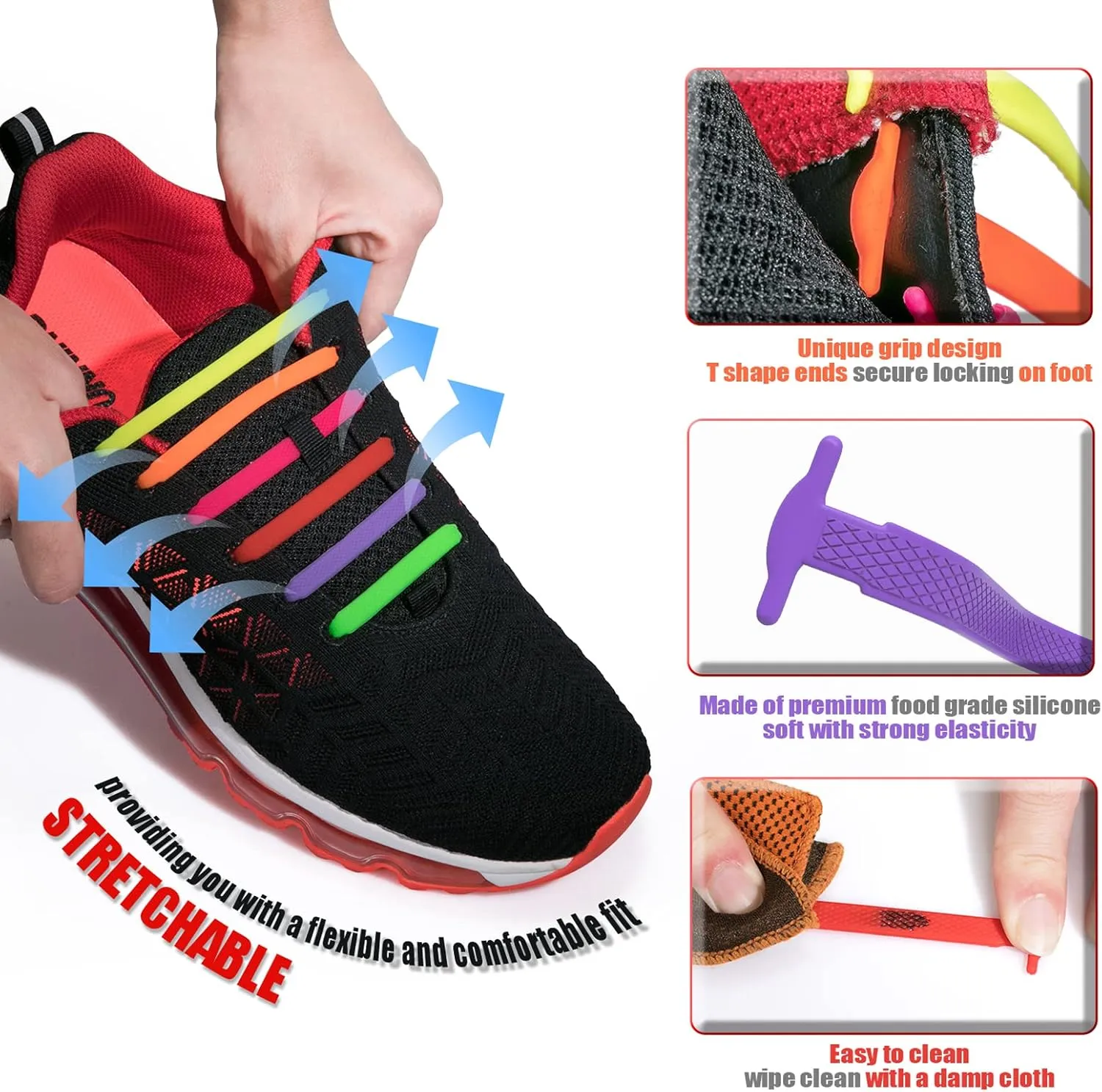 HOMAR No Tie Shoelaces for Kids Adults Stretch Elastic Tieless No Tie Shoe Laces