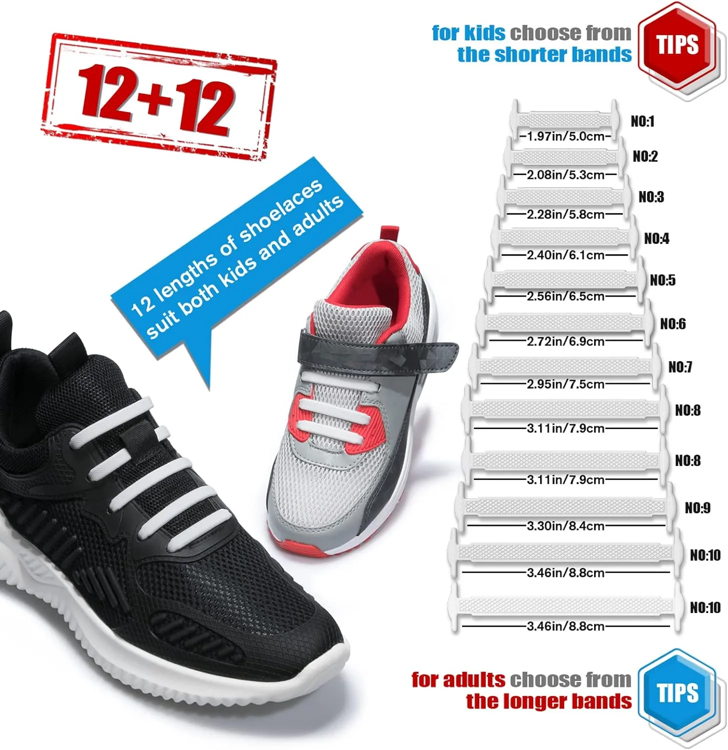 HOMAR No Tie Shoelaces for Kids Adults Stretch Elastic Tieless No Tie Shoe Laces