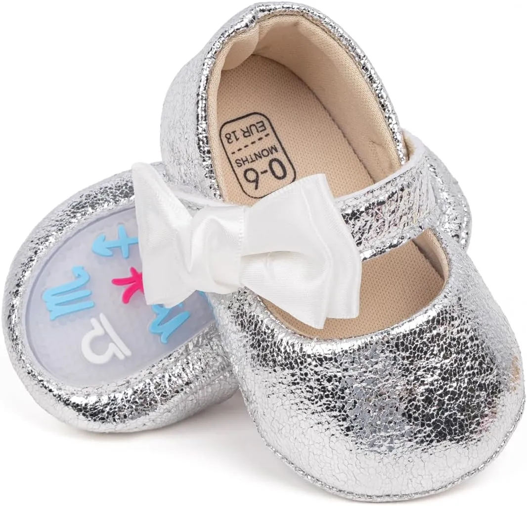 HsdsBebe Baby Girls Mary Jane Flats Non Slip Soft Sole Bowknot Princess Wedding Dress Shoes Toddler First Walkers Infant Newborn Baptism Crib Shoes