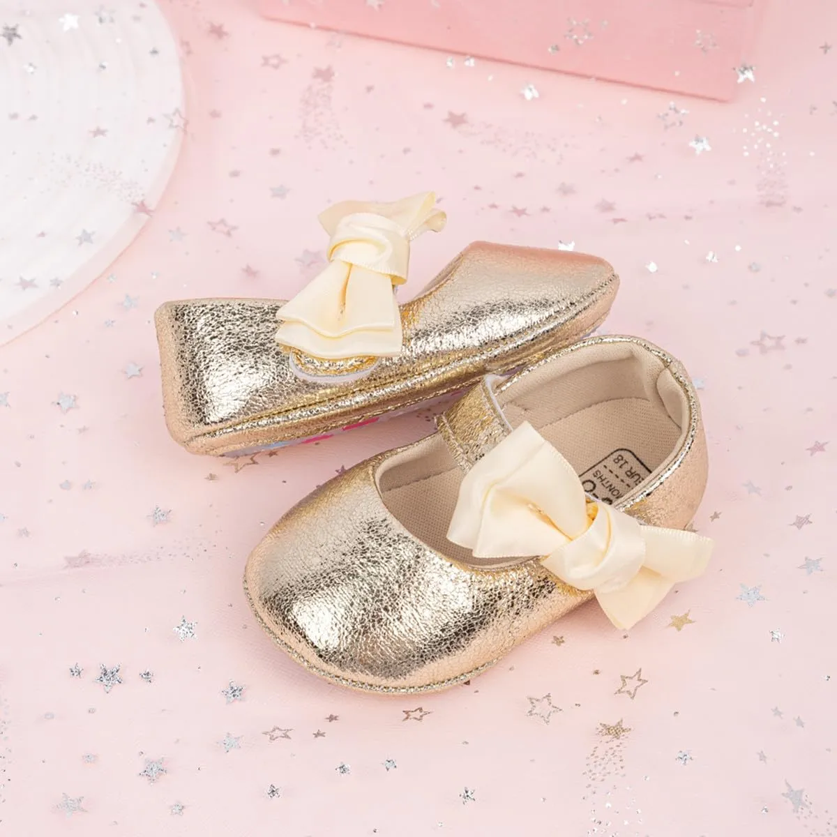 HsdsBebe Baby Girls Mary Jane Flats Non Slip Soft Sole Bowknot Princess Wedding Dress Shoes Toddler First Walkers Infant Newborn Baptism Crib Shoes