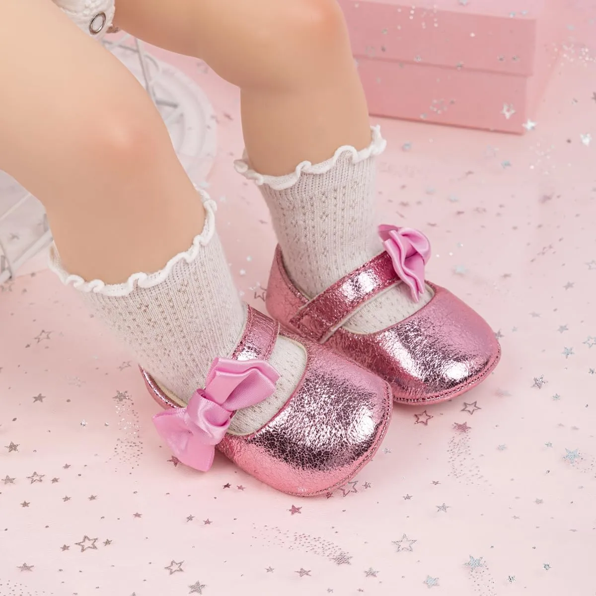 HsdsBebe Baby Girls Mary Jane Flats Non Slip Soft Sole Bowknot Princess Wedding Dress Shoes Toddler First Walkers Infant Newborn Baptism Crib Shoes