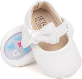 HsdsBebe Baby Girls Mary Jane Flats Non Slip Soft Sole Bowknot Princess Wedding Dress Shoes Toddler First Walkers Infant Newborn Baptism Crib Shoes