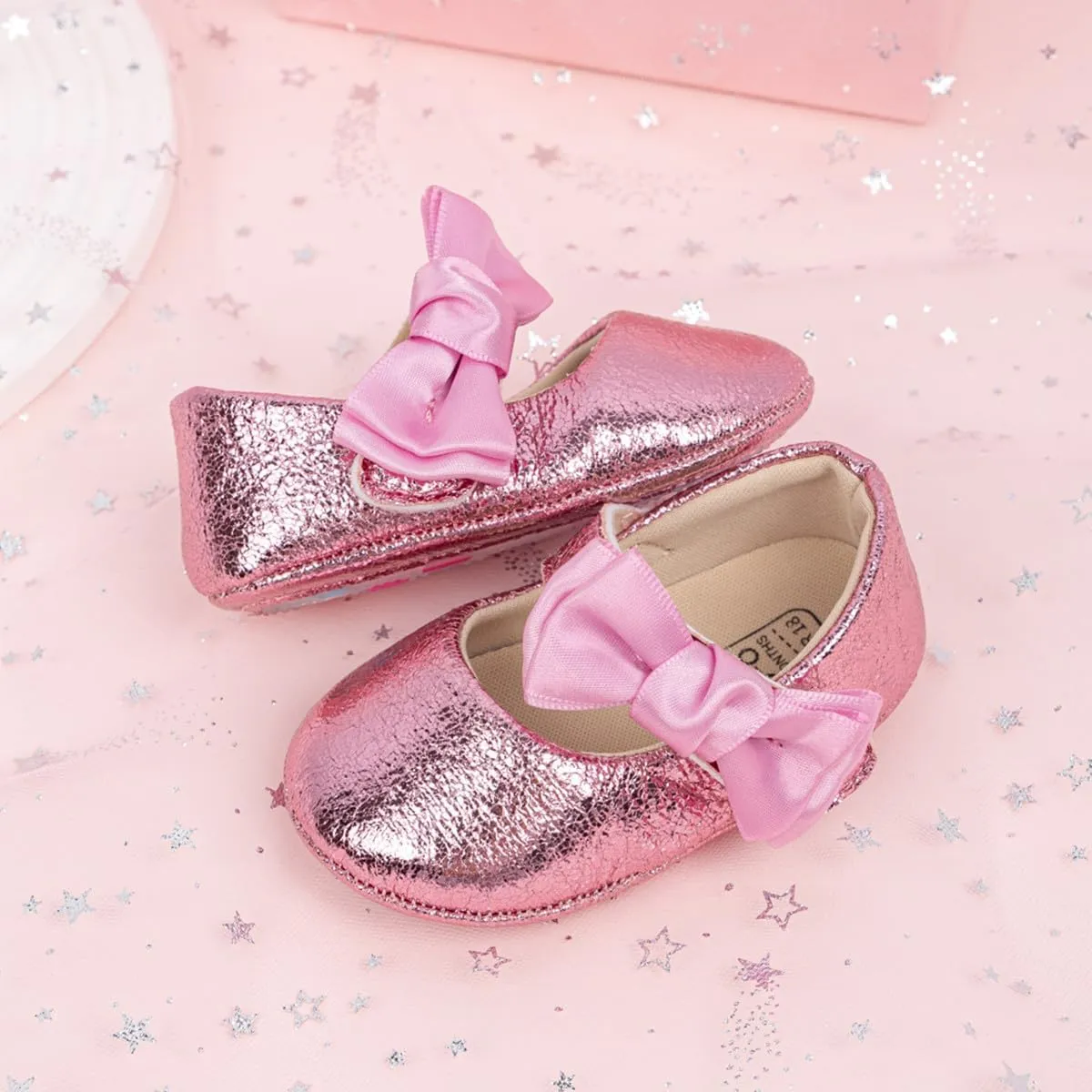 HsdsBebe Baby Girls Mary Jane Flats Non Slip Soft Sole Bowknot Princess Wedding Dress Shoes Toddler First Walkers Infant Newborn Baptism Crib Shoes