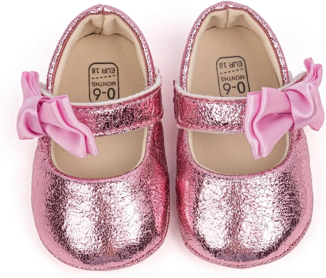 HsdsBebe Baby Girls Mary Jane Flats Non Slip Soft Sole Bowknot Princess Wedding Dress Shoes Toddler First Walkers Infant Newborn Baptism Crib Shoes