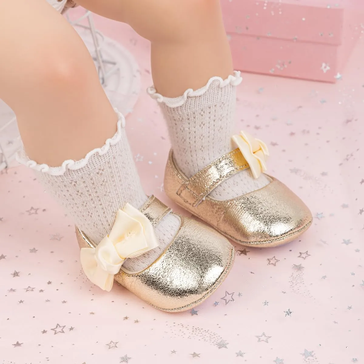 HsdsBebe Baby Girls Mary Jane Flats Non Slip Soft Sole Bowknot Princess Wedding Dress Shoes Toddler First Walkers Infant Newborn Baptism Crib Shoes