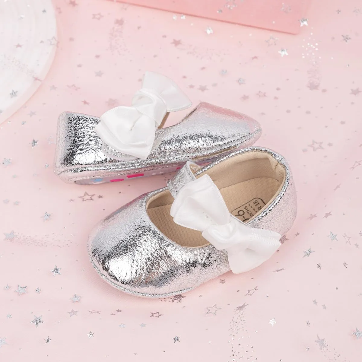 HsdsBebe Baby Girls Mary Jane Flats Non Slip Soft Sole Bowknot Princess Wedding Dress Shoes Toddler First Walkers Infant Newborn Baptism Crib Shoes