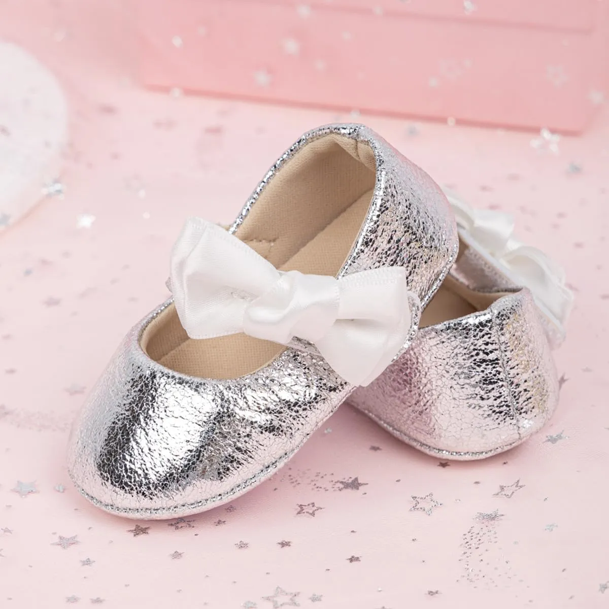 HsdsBebe Baby Girls Mary Jane Flats Non Slip Soft Sole Bowknot Princess Wedding Dress Shoes Toddler First Walkers Infant Newborn Baptism Crib Shoes