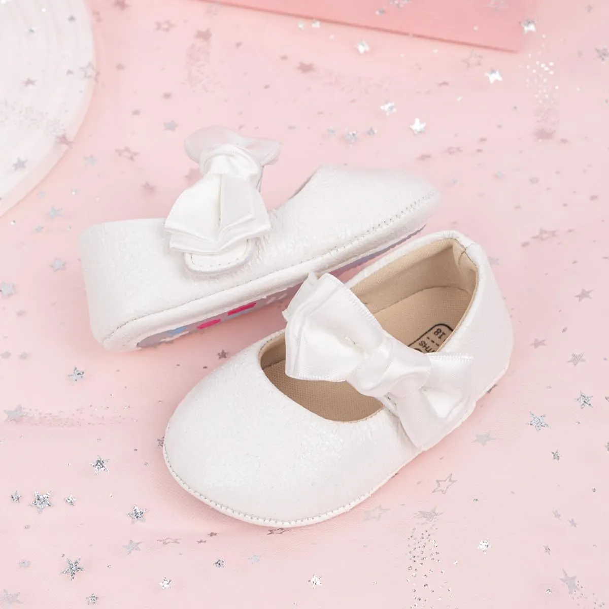 HsdsBebe Baby Girls Mary Jane Flats Non Slip Soft Sole Bowknot Princess Wedding Dress Shoes Toddler First Walkers Infant Newborn Baptism Crib Shoes