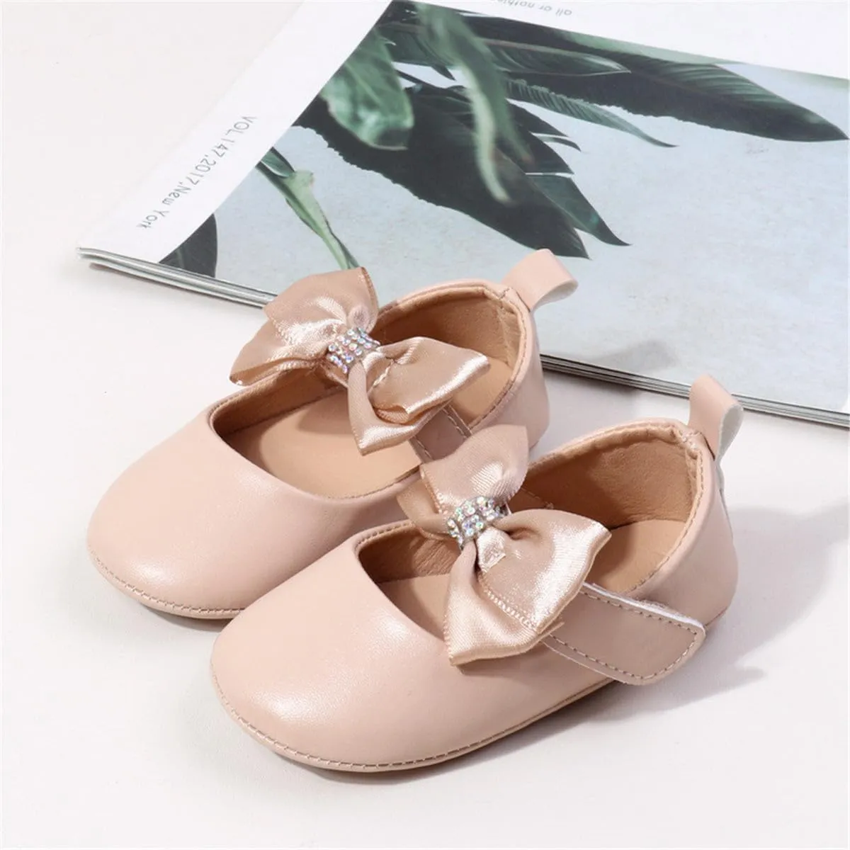 HsdsBebe Infant Baby Girls Mary Jane Flats Bow Non-Slip Soft Sole Princess Toddler First Walkers Sneaker Wedding Dress Shoes