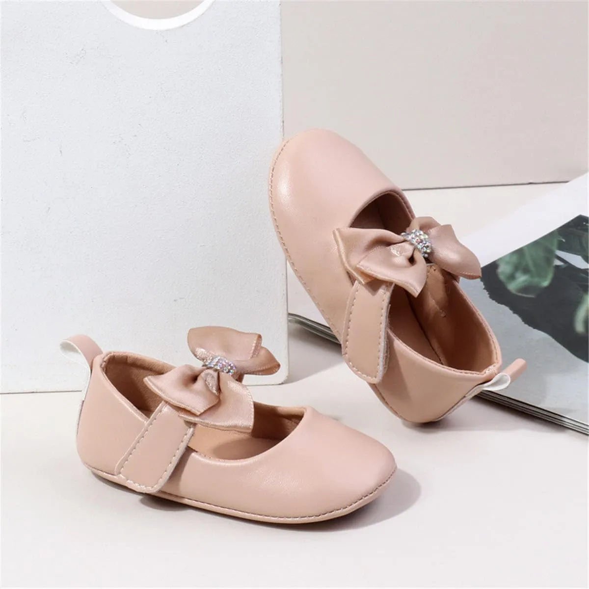 HsdsBebe Infant Baby Girls Mary Jane Flats Bow Non-Slip Soft Sole Princess Toddler First Walkers Sneaker Wedding Dress Shoes