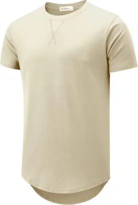 KLIEGOU Mens 100 Cotton Hipster Hip Hop Longline Crewneck T-Shirt Pre - Shrunk S-4XL