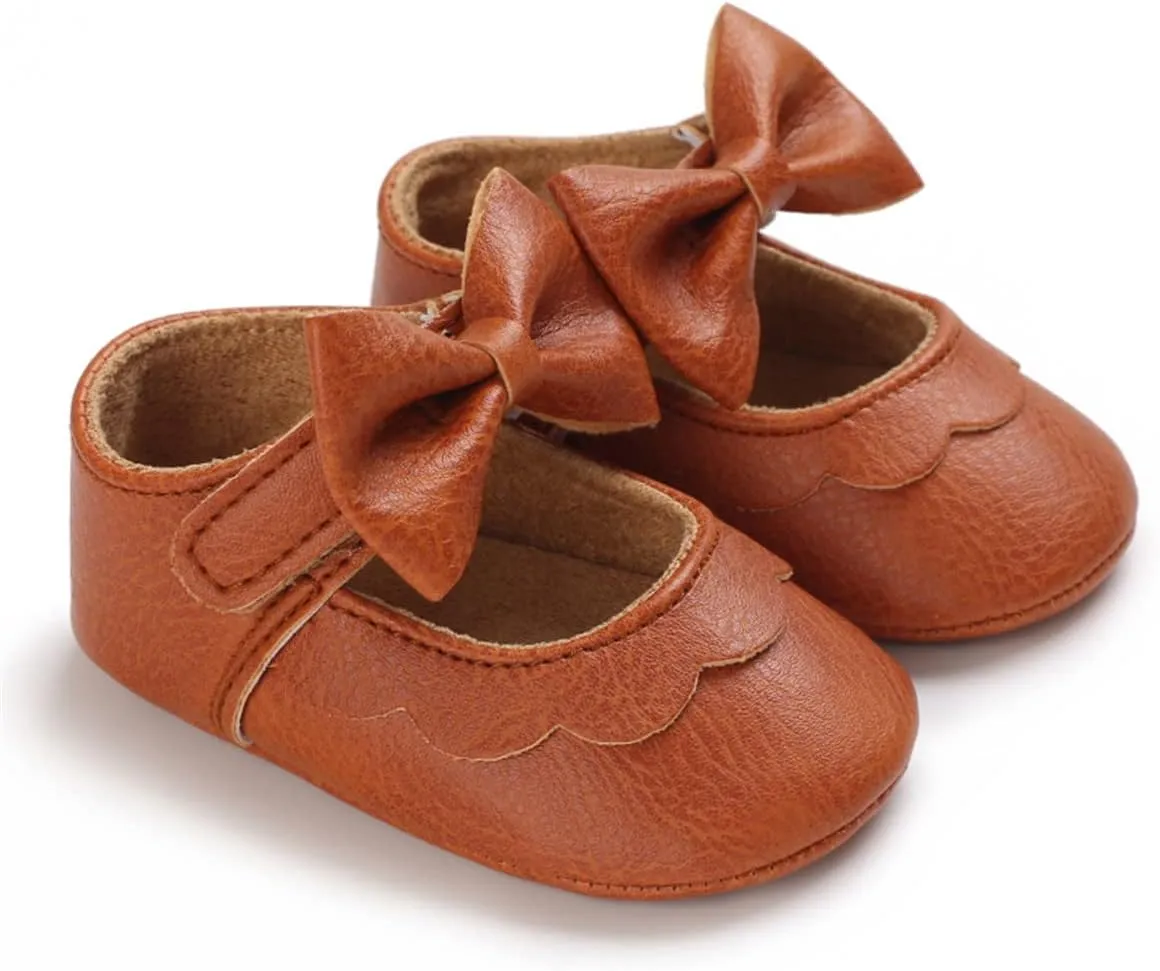 LAFEGEN Baby Girls Mary Jane Flats with Bownot Non Slip Soft Sole PU Leather Newborn Infant Toddler First Walker Cirb Dress Shoes