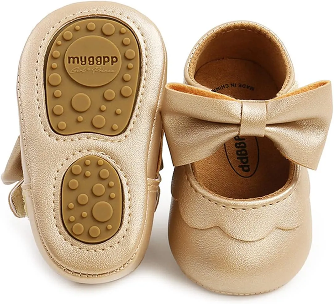LAFEGEN Baby Girls Mary Jane Flats with Bownot Non Slip Soft Sole PU Leather Newborn Infant Toddler First Walker Cirb Dress Shoes
