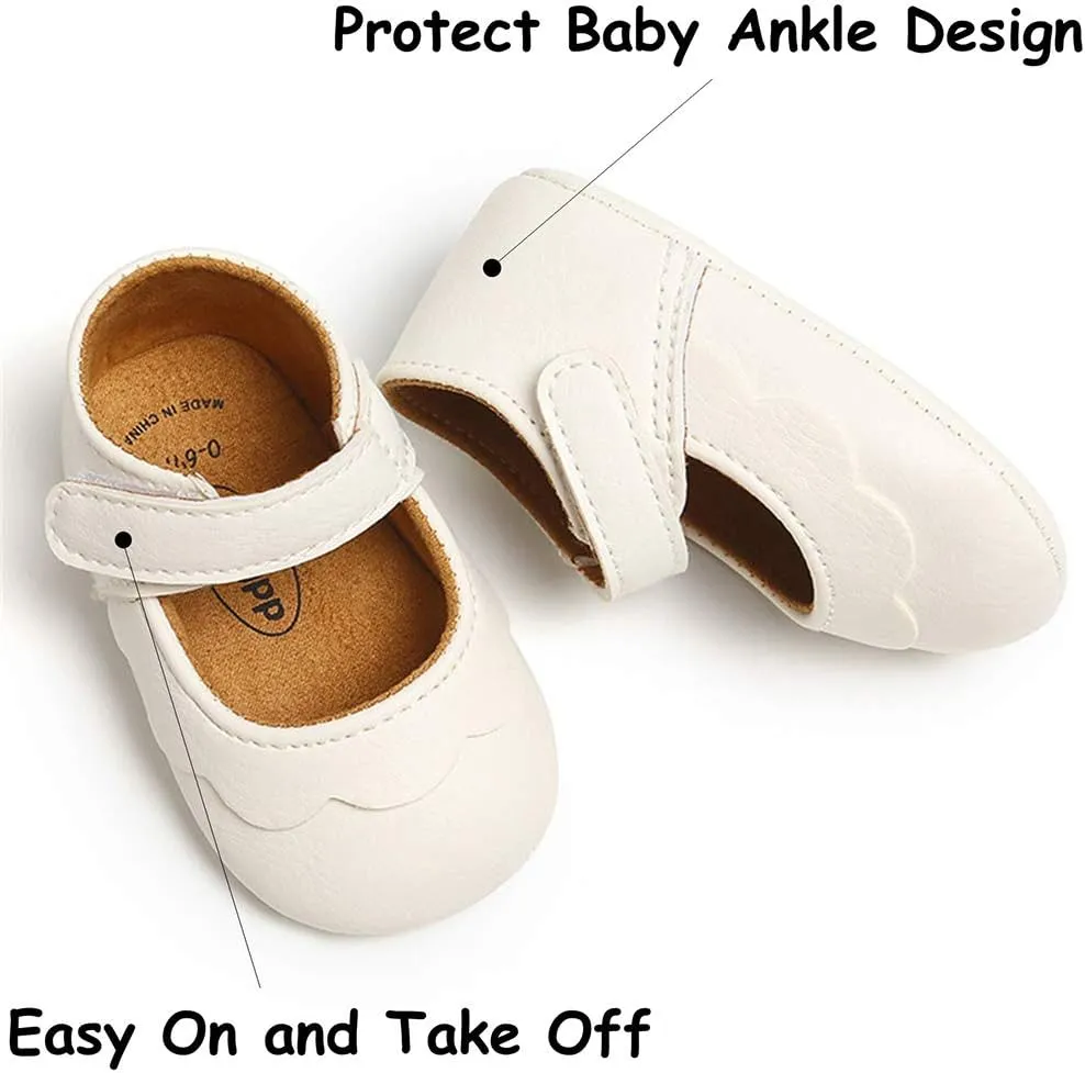 LAFEGEN Baby Girls Mary Jane Flats with Bownot Non Slip Soft Sole PU Leather Newborn Infant Toddler First Walker Cirb Dress Shoes