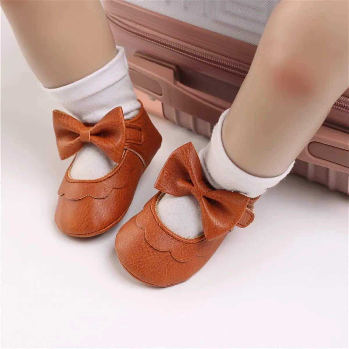LAFEGEN Baby Girls Mary Jane Flats with Bownot Non Slip Soft Sole PU Leather Newborn Infant Toddler First Walker Cirb Dress Shoes