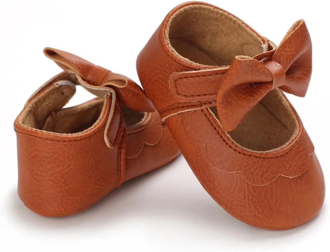 LAFEGEN Baby Girls Mary Jane Flats with Bownot Non Slip Soft Sole PU Leather Newborn Infant Toddler First Walker Cirb Dress Shoes