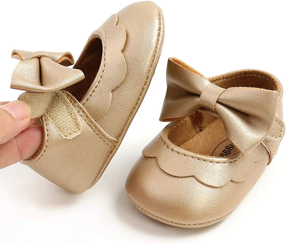 LAFEGEN Baby Girls Mary Jane Flats with Bownot Non Slip Soft Sole PU Leather Newborn Infant Toddler First Walker Cirb Dress Shoes
