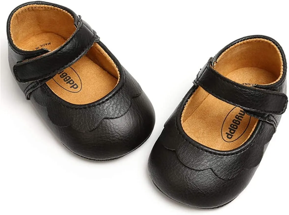 LAFEGEN Baby Girls Mary Jane Flats with Bownot Non Slip Soft Sole PU Leather Newborn Infant Toddler First Walker Cirb Dress Shoes