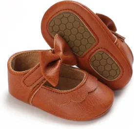 LAFEGEN Baby Girls Mary Jane Flats with Bownot Non Slip Soft Sole PU Leather Newborn Infant Toddler First Walker Cirb Dress Shoes